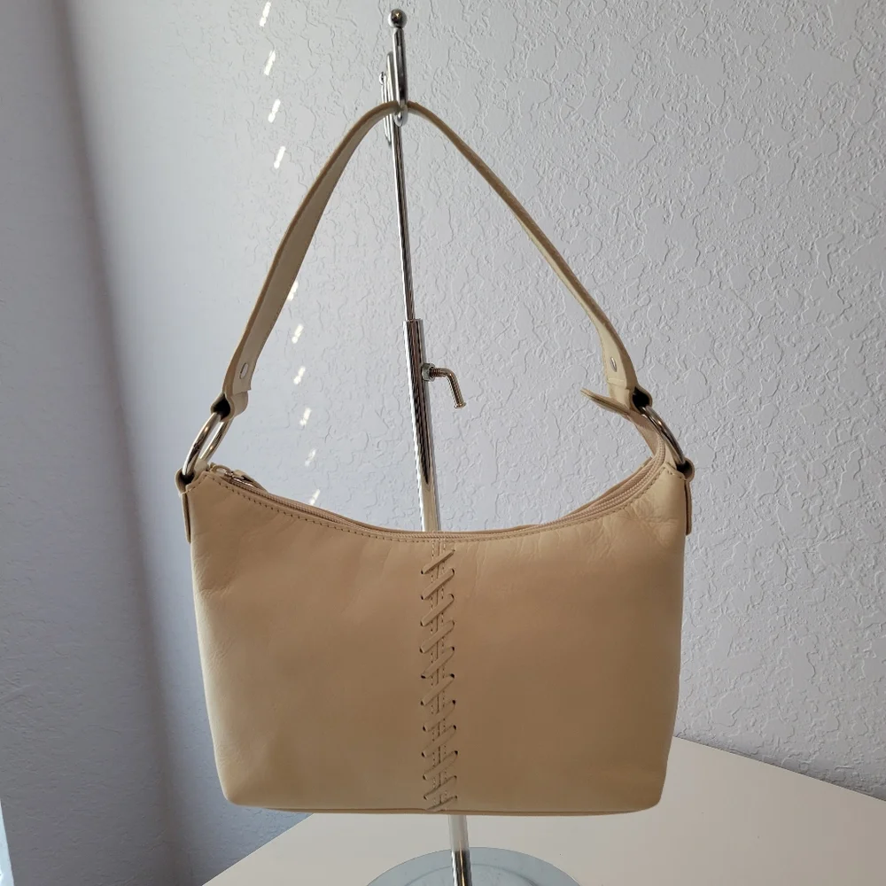 CHAPS VINTAGE CREAM LEATHER BRAIDED SMALL HOBO BAG